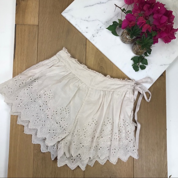 Free People Pants - Free People Cream embroidered Gauze Shorts #659